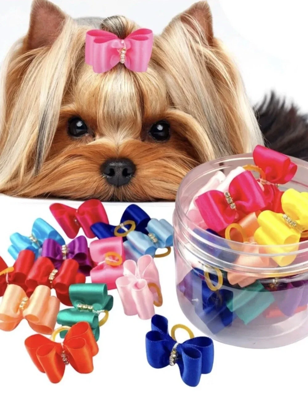 Set Of 3 Handcrafted Floral Ruffle Theme Dog Bows NEW